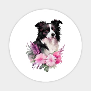 Border collie dog with flowers Magnet